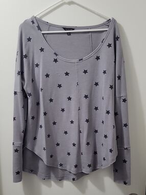 Lucky Brand Gray Star-Print Waffle Knit Long Sleeve Top